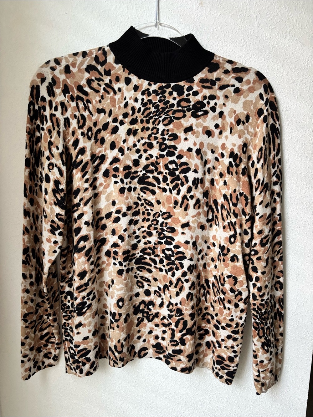 Chico's Animal Print Mock Neck Sweater - Black, Tan, Cream